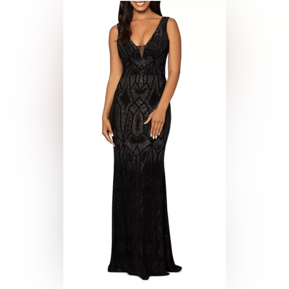 NWT AQUA Ombré Glitter Gown cocktail black Bloomingdales Sz 0